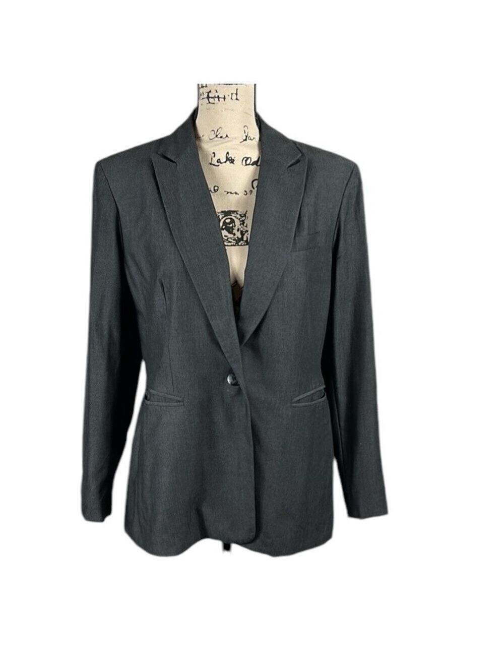 Jones New York Gray Stretch 1 Button Blazer Size 12